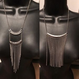Bundle of silver chain necklaces boho look